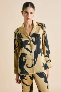 Fashion Lila Perriand Panther Pajamasin Silk Satin Pajamas