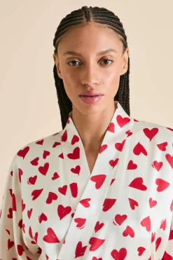 Sale Queenie Amore Red Heart Robein Silk Satin Robes
