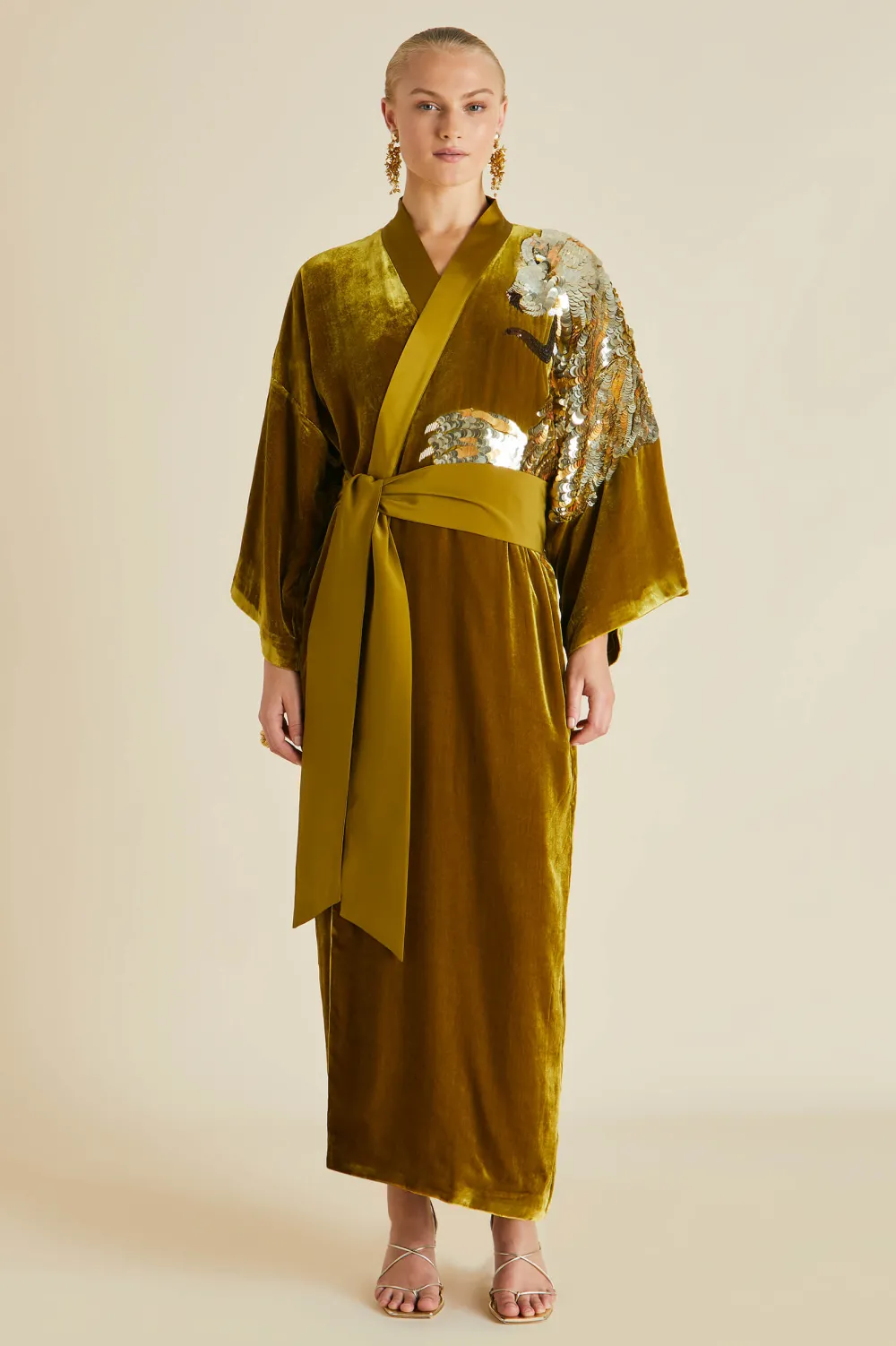 Sale Queenie August Gold Embellished Robein Silk Velvet Robes