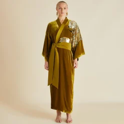 Sale Queenie August Gold Embellished Robein Silk Velvet Robes