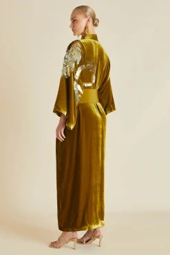 Sale Queenie August Gold Embellished Robein Silk Velvet Robes