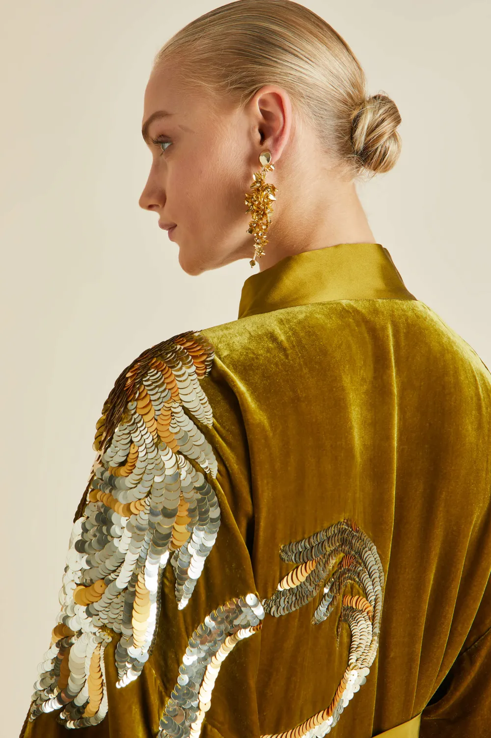 Sale Queenie August Gold Embellished Robein Silk Velvet Robes