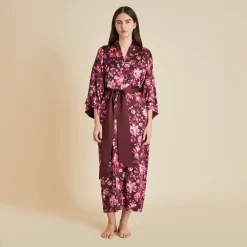 Online Queenie Red Floral Robein Silk Satin Robes