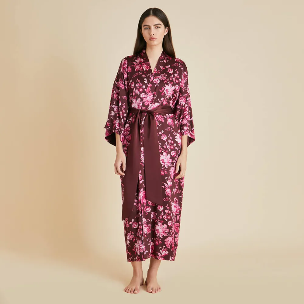 Online Queenie Red Floral Robein Silk Satin Robes