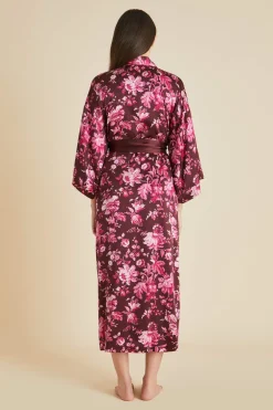 Online Queenie Red Floral Robein Silk Satin Robes