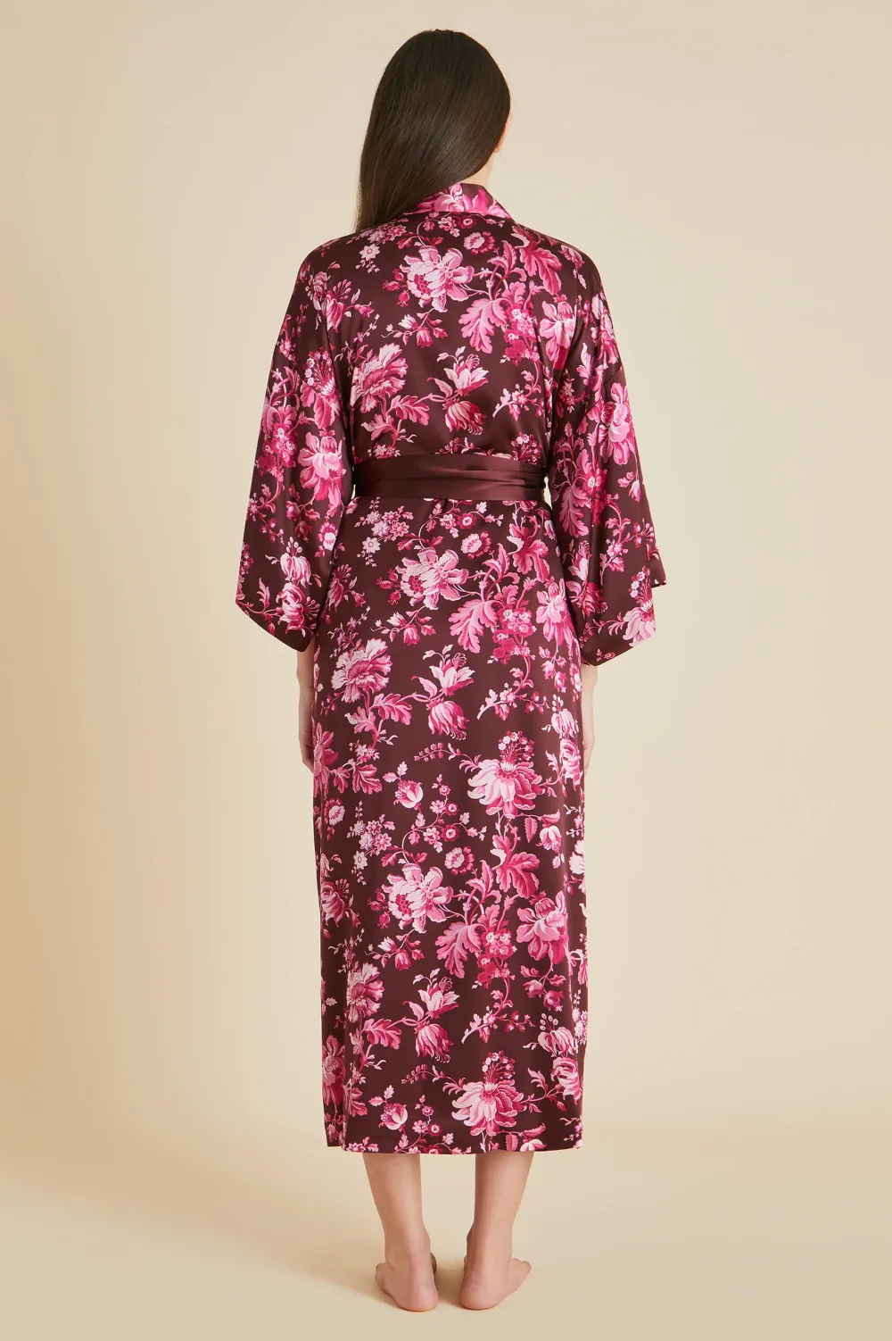 Online Queenie Red Floral Robein Silk Satin Robes