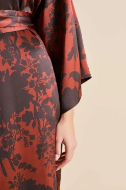 Fashion Queenie Lalanne Burgundy Floral Robein Silk Satin Robes