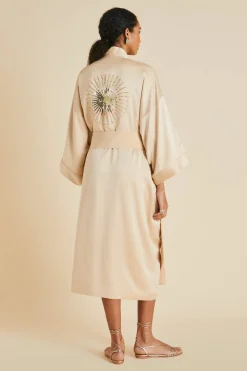 Fashion Sabine Celestine Caramel Embellished Robein Sandwashed Silk Robes