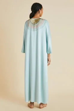 Fashion Vreeland Incantation Blue Embellished Dressin Sandwashed Silk Dresses