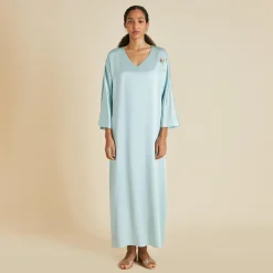 Fashion Vreeland Incantation Blue Embellished Dressin Sandwashed Silk Dresses