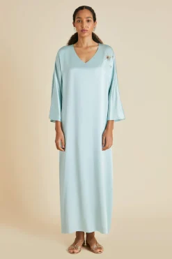 Fashion Vreeland Incantation Blue Embellished Dressin Sandwashed Silk Dresses