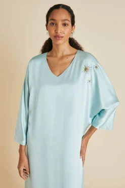Fashion Vreeland Incantation Blue Embellished Dressin Sandwashed Silk Dresses