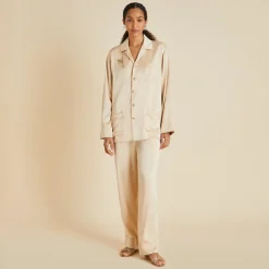 Flash Sale Yves Celestine Caramel Embellished Pajamasin Sandwashed Silk Pajamas