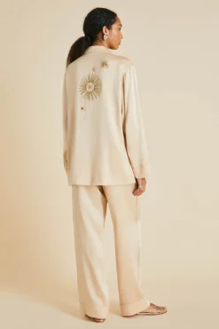Flash Sale Yves Celestine Caramel Embellished Pajamasin Sandwashed Silk Pajamas