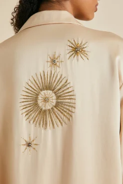 Flash Sale Yves Celestine Caramel Embellished Pajamasin Sandwashed Silk Pajamas