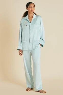 Cheap Yves Incantation Blue Embellished Pajamasin Sandwashed Silk Pajamas
