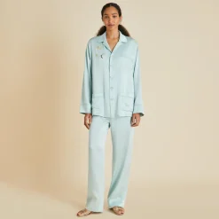 Cheap Yves Incantation Blue Embellished Pajamasin Sandwashed Silk Pajamas