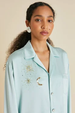 Cheap Yves Incantation Blue Embellished Pajamasin Sandwashed Silk Pajamas