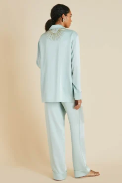 Cheap Yves Incantation Blue Embellished Pajamasin Sandwashed Silk Pajamas