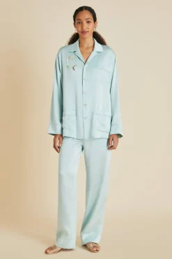 Cheap Yves Incantation Blue Embellished Pajamasin Sandwashed Silk Pajamas