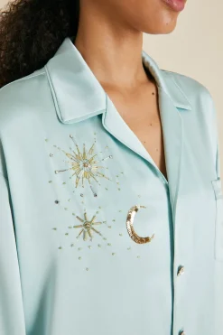 Cheap Yves Incantation Blue Embellished Pajamasin Sandwashed Silk Pajamas
