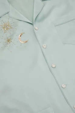 Cheap Yves Incantation Blue Embellished Pajamasin Sandwashed Silk Pajamas