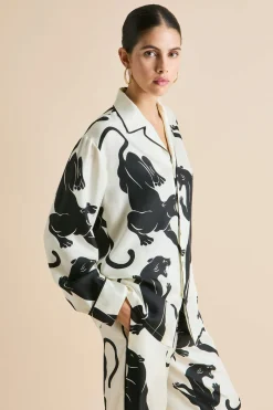 Shop Yves Romain Panther Pajamasin Silk Twill Pajamas